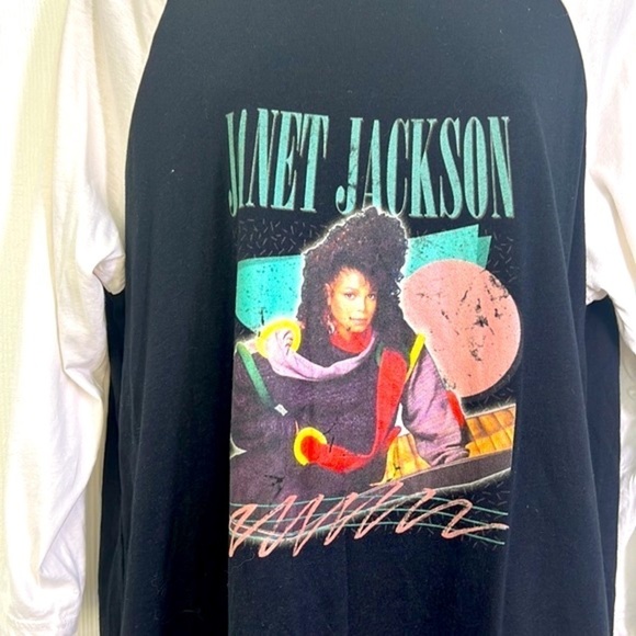 Bella Canvas - Janet Jackson Eighties Graphic Baseball 3/4 Sleeve Tee Size Large - Picture 3 of 11